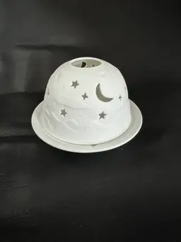 Vintage Lithopane Dome Tea Candle Holder Fairy Light Lamp Moon And Stars