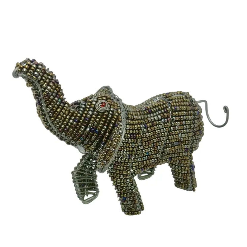 Beaded Wire Elephant Statue Figurine 4.5”x5.5”