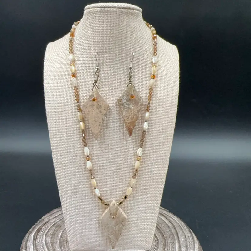 Handmade Vintage Jewelry Made By Traci Brown Vintage*Angel The Stone Is Called Fossil Coral Gemstone Necklace, And Earrings