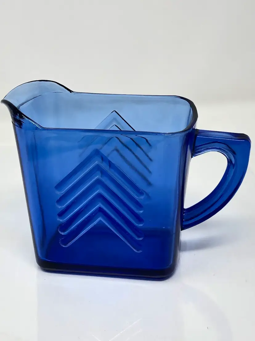 Hazel Atlas Cobalt Blue Chevron Cream Pitcher