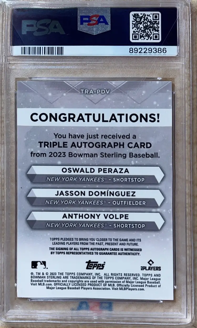 Volpe/Peraza/Dominguez 
Rose Gold Triple Auto #3/5
PSA 10