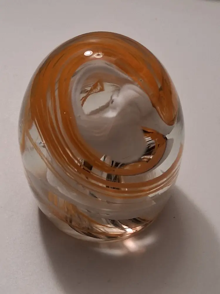 Vintage Signed James Kontes 1995, Orange & White Swirl Dome Paperweight