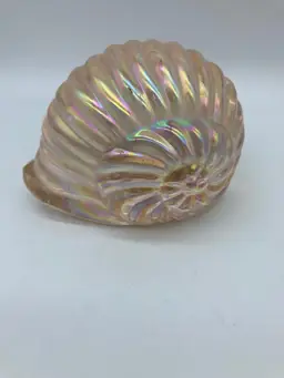 VINTAGE NAUTILUS SHELL IRIDESCENT GLASS DECOR PAPERWEIGHT