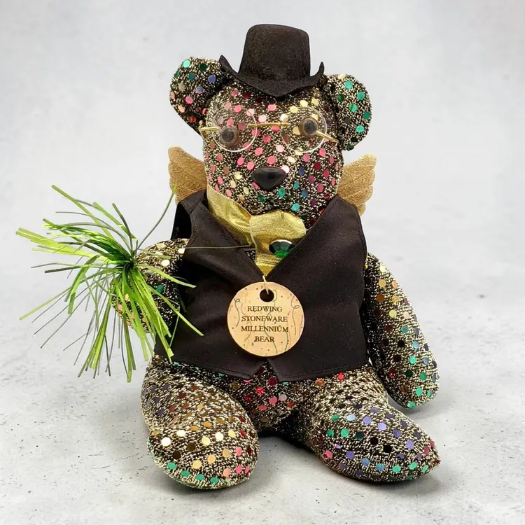Red Wing Stoneware Y2K Millennium Bear Angel Top Hat Plush Sparkles Minnesota