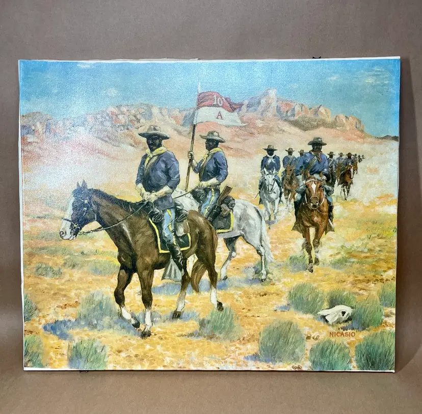 Vintage Personal Preference Art 1997 Buffalo Soldiers NICASIO Landscape Lithograph on Canvas Wall Art  20"x24"