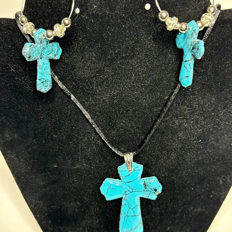 Polymer Clay Faux Turquoise Necklace And Earring Set Handmade
