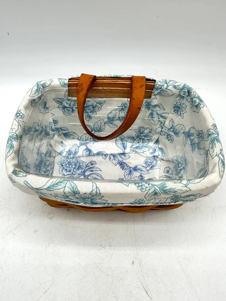 Vintage Longaberger Basket Cottage Trellis Blue White Floral Liner Signed READ
