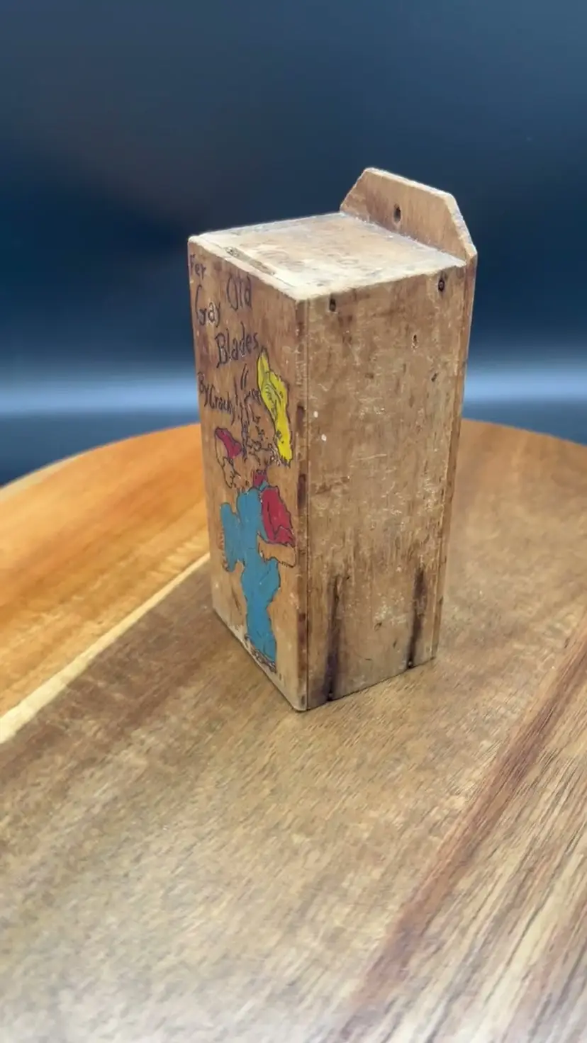 Vintage Hand-Painted Wooden Box for Old Razor Blades - By Cracky