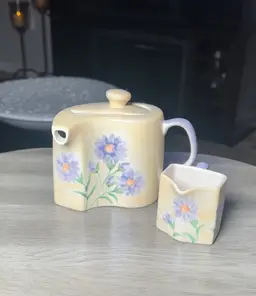 Herman Dodge & Son Thailand Tea Set - Curved Teapot & Creamer Hand Painted