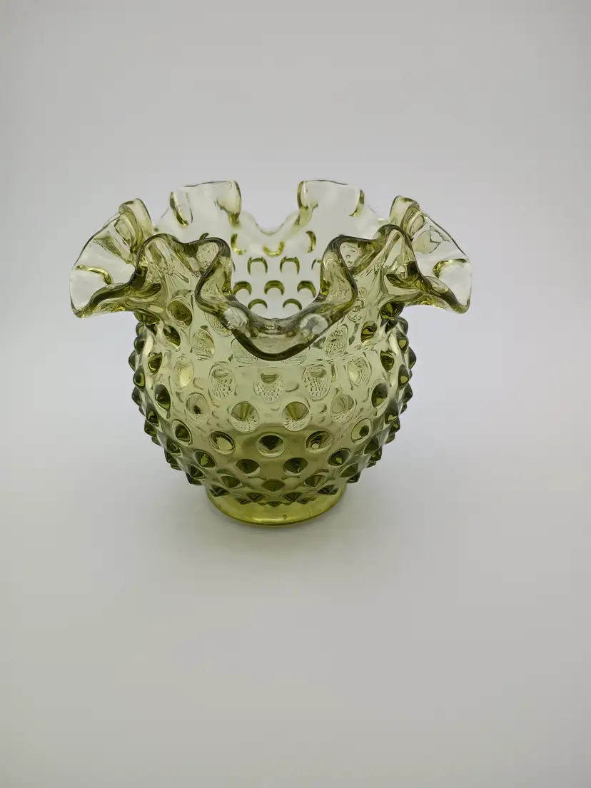Fenton hobnail votive/vase w ruffled rim