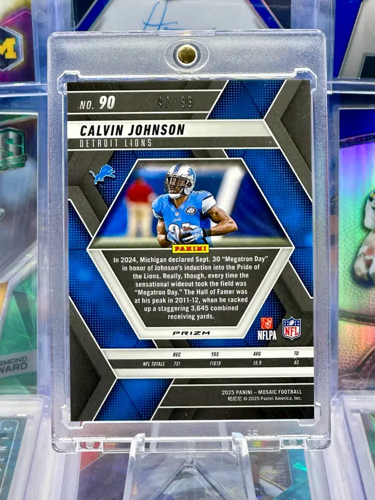 Calvin Johnson Jr. 2025 Mosaic COLOR MATCH /99 Blue No Huddle Disco Prizm Detroit Lions