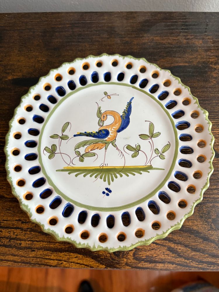 Antique 20th century small D'Moustier plate? handmade signed F.M