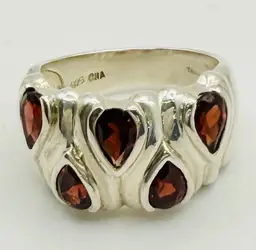 Sterling Silver Garnet Ring Lady Size 7.25 January Birthstone Teardrop Gemstones