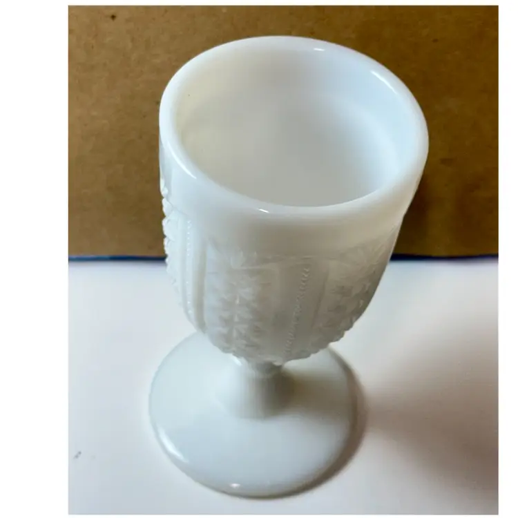 Vintage McKee Milk Glass Wine Or Cordial Glass Zipper Diamond Pattern