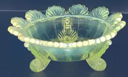 #2 Vintage Northwood Klondyke Pattern Vaseline Glass Opalescent Edges Bowl UV Reactive 😎 5” Wide 2” Tall! No Condition Issues!