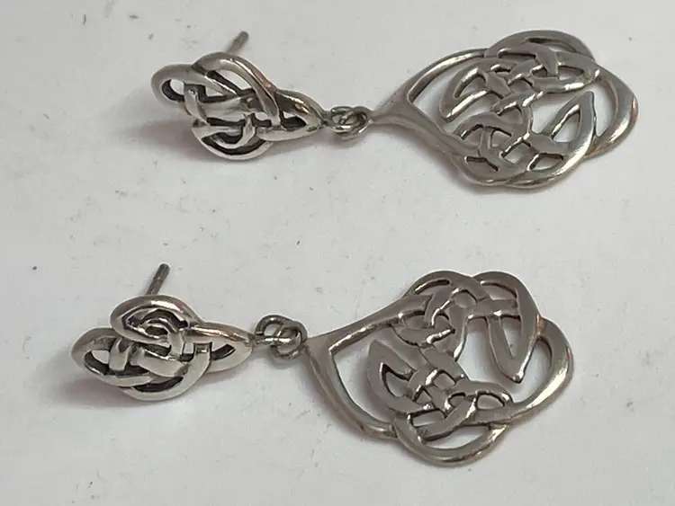 Sterling Silver Celtic Knot Dangle Earrings, 1.5"