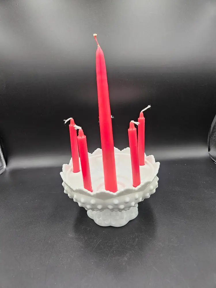 Fenton Milk Glass Hobnail Candlestick Holder