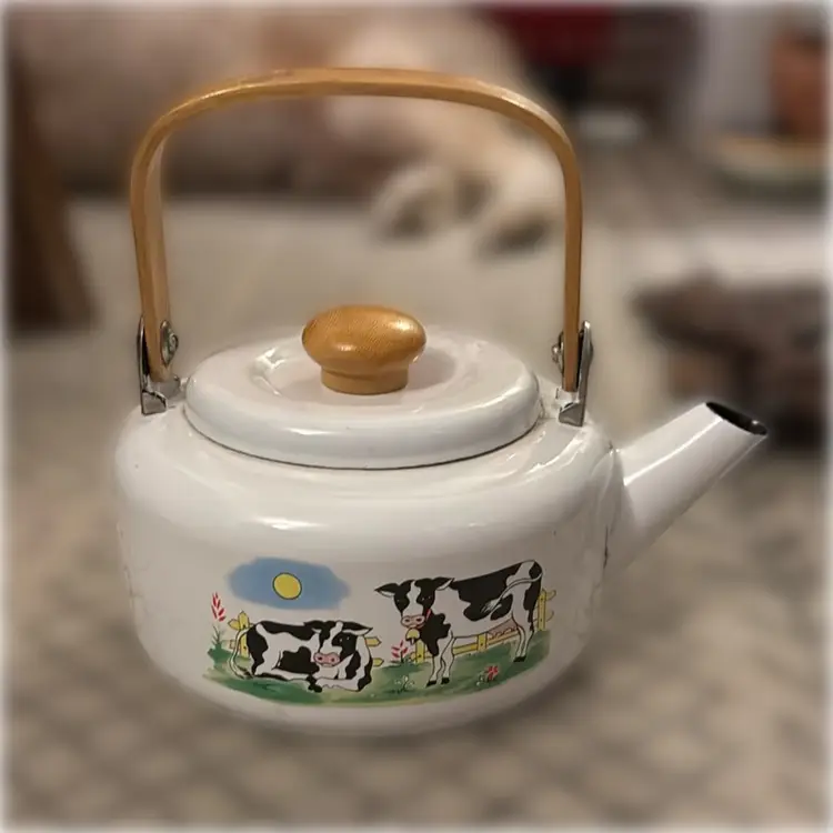 Enamel Coated Metal Cow Tea Kettle