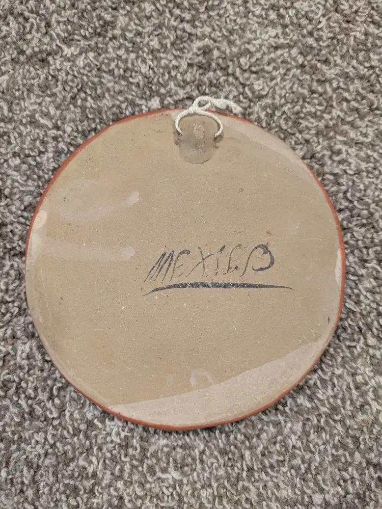 Mexico redware wall plate 5 3/4"