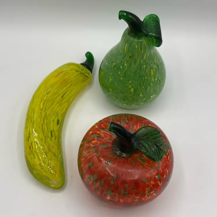 Grouping Of Splatter Glass Fruits Pear, Apple, Banana