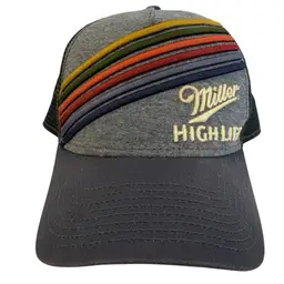 Miller Lite High Life 6 Color Stripe Embroidered Gray Trucker Style Snapback