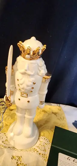 White Porcelain Nutcracker W/Gold Trim