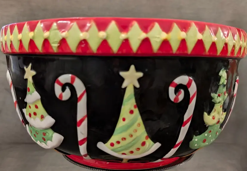 Center Street Design  Christmas Tree and Candy Cane Large Ceramic Bowl