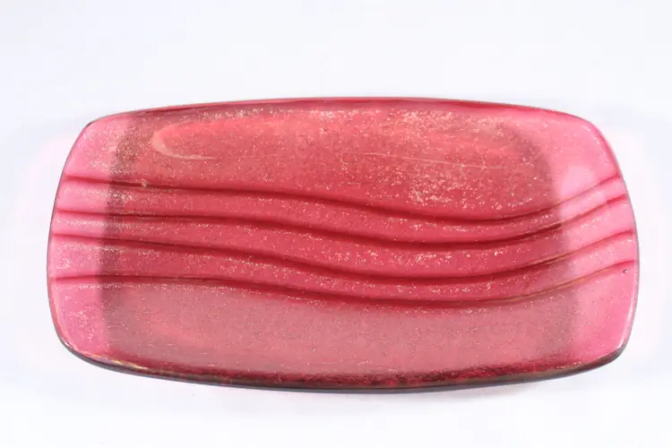 Lynn Latimer Iridescent Pink Art Glass Trinket Dish Signed