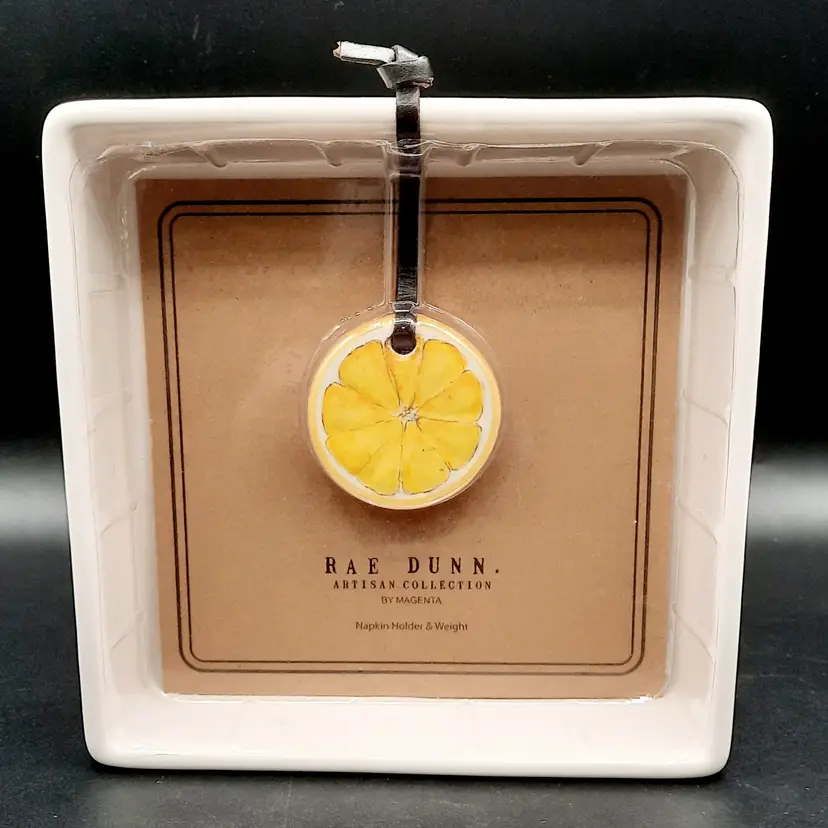 Rae Dunn Ceramic Square Napkin Holder with Lemon Weight