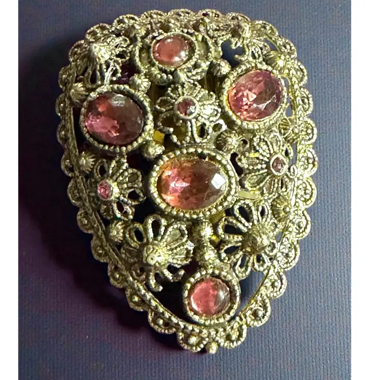 Vintage Art Deco Purple Glass Rhinestone Dress Clip Brooch -1 7/8” x 1 3/8” - EUC