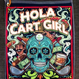 #02 - ChipnPutt Golf  “Hola Cart Girl”Golf towel 20” L x 16” w. carabiner