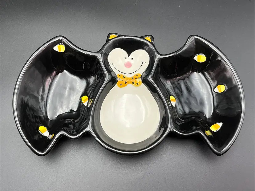 Collections Anthropomorphic Halloween Bat Bowl Chip Dip Candy Corn Divided Dish
