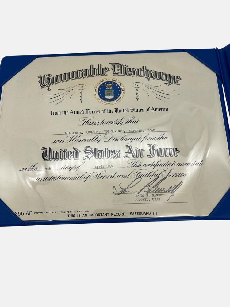 USAF Honorable Discharge Certificate & Keesler Medical Center Letter & Photo