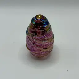 Pink And Green Iridescent Egg Shaped Paperweight Swirl Texture Up The Side 1 1/2” Wide And 2 1/2” Tall