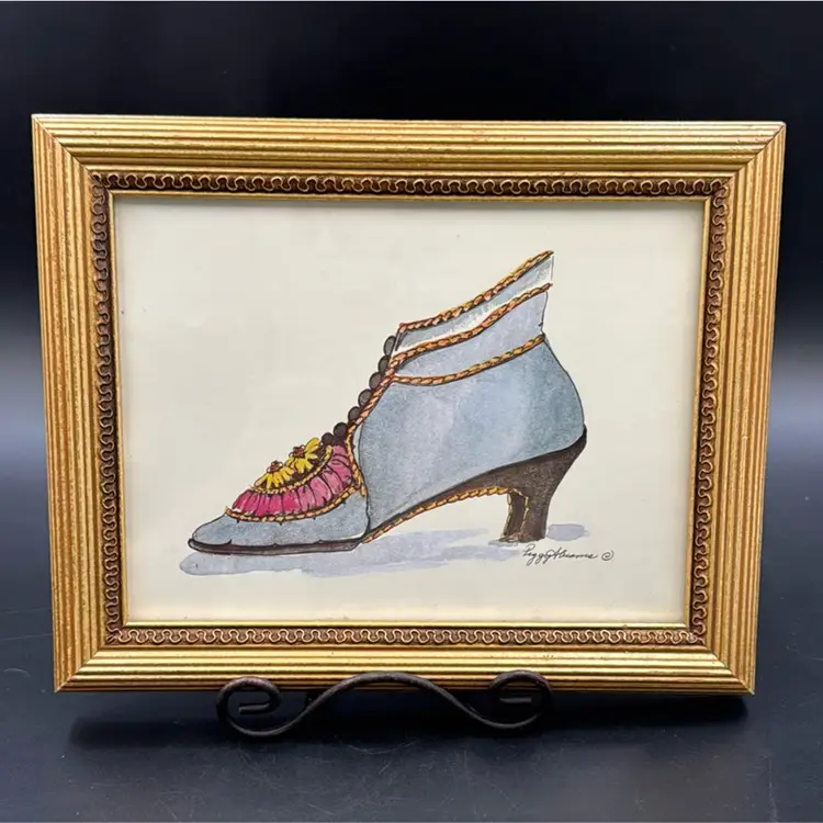 A set of two Vintage Peggy Abrams art prints Rose Victorian Shoe Daisy Victorian shoe set both prints have frames