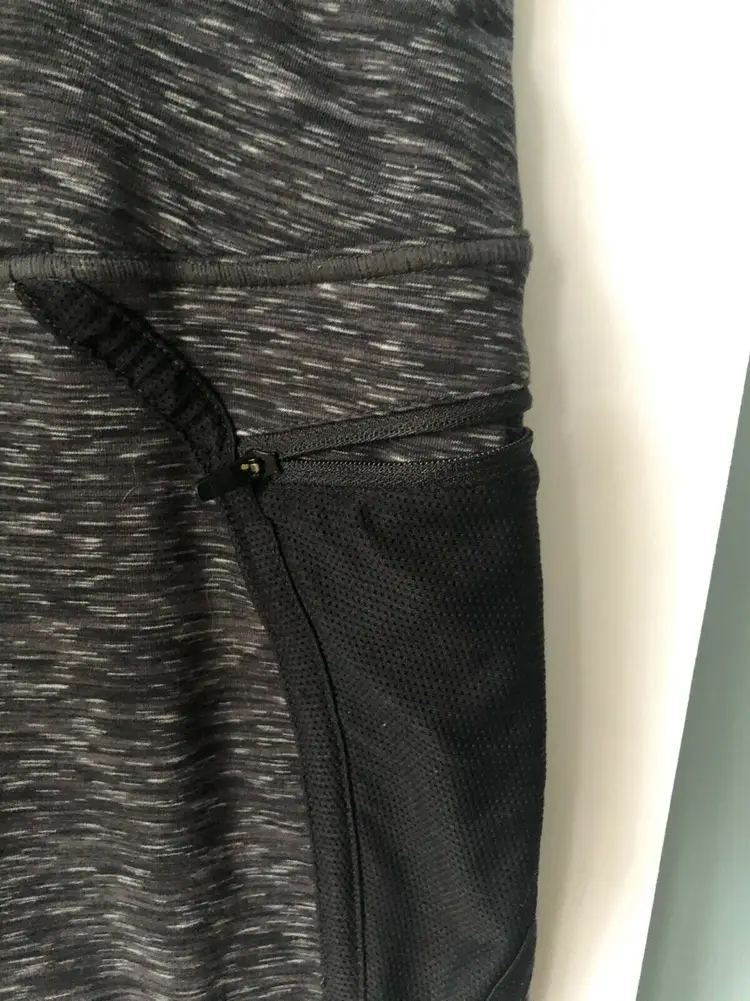 HYLETE Women's Grey Black Yoga Workout Capris Front Zippered Pockets Size small