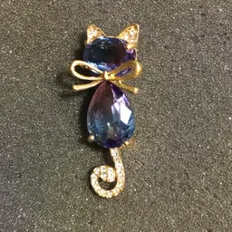 Gorgeous Ombré Kitty Cat Pink & Blue Rhinestone Brooch
