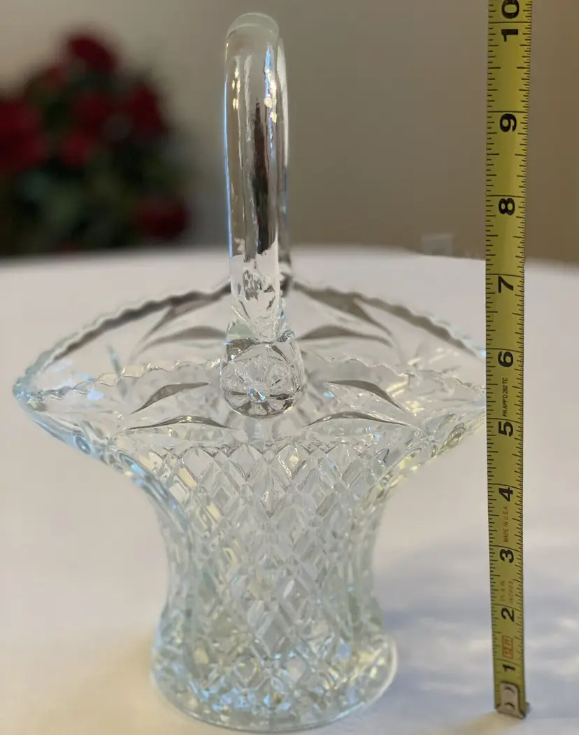 Crystal Basket Tall Flower Hand blown Handle Brilliant Cut Glass Bridal Wedding