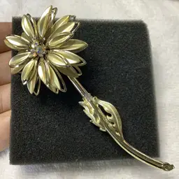 Gold Tone Flower Brooch With AB Rhinestones