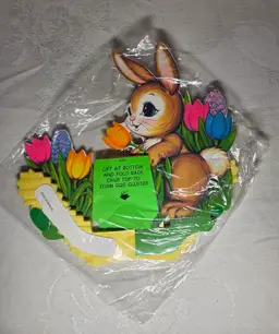 Vintage Beistle Co 1973 MCM Easter Bunny  Egg Basket Paper Honeycomb Never Used