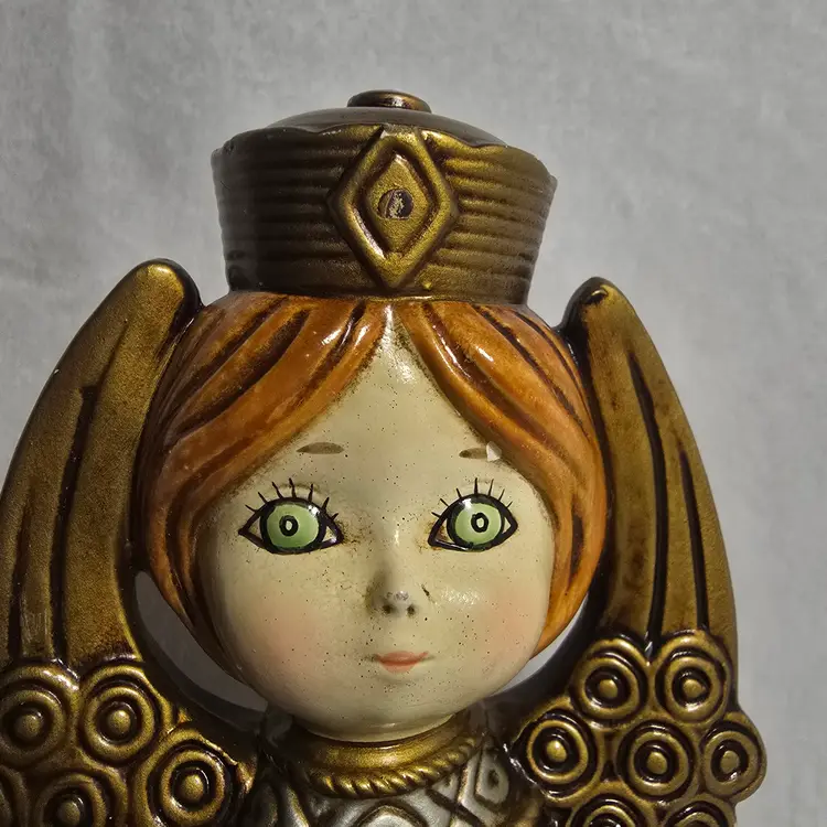 Vntg Ardco Angel Christmas Gold, Red Hair & Green Eyes  8" Japan Paper Mache MCM