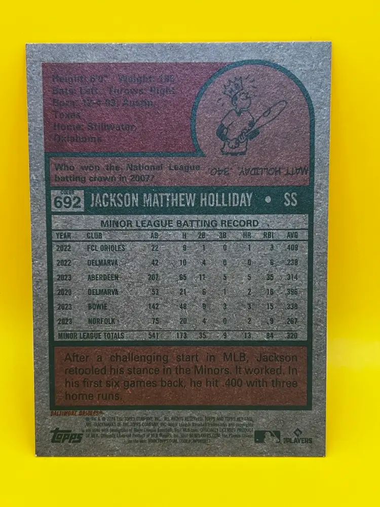 2024 Topps Heritage High Number Jackson Holliday Color Swap Baltimore Orioles