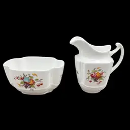 #225A Vintage Set Of Spode Bone China Cream And Sugar Bowls In The J172 Fruit and Flower Pattern England