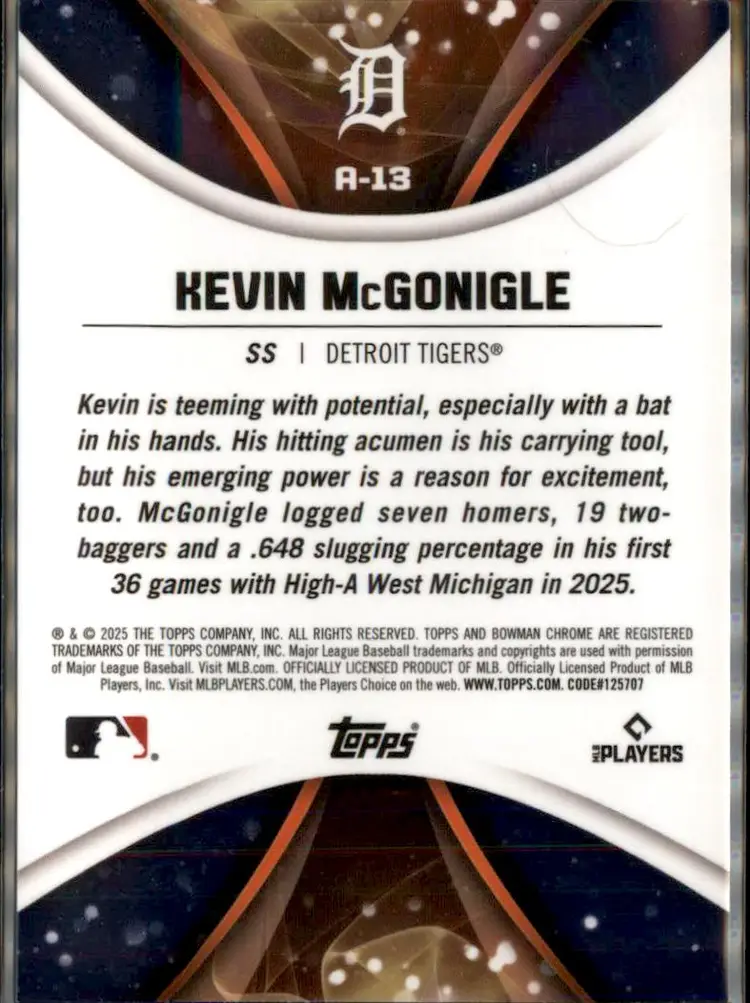 2025 Bowman Draft #A-13 Kevin McGonigle Axis - (138) - Detroit Tigers