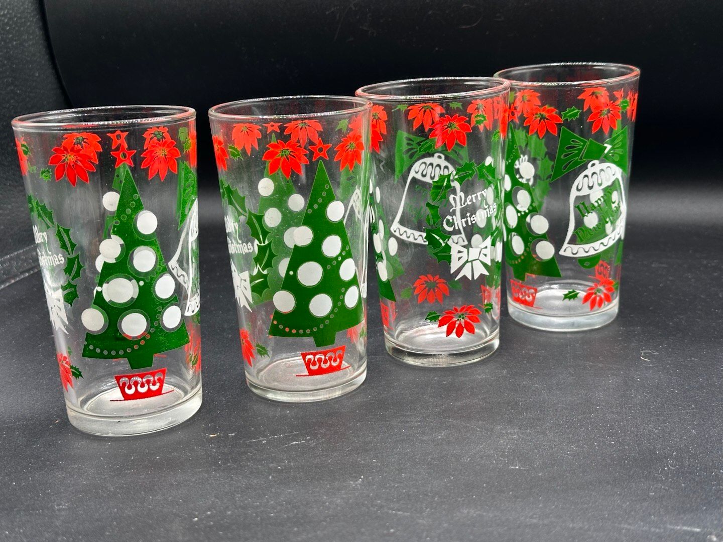 Vintage Hazel Atlas Glass Merry Christmas Happy New Year Drinking