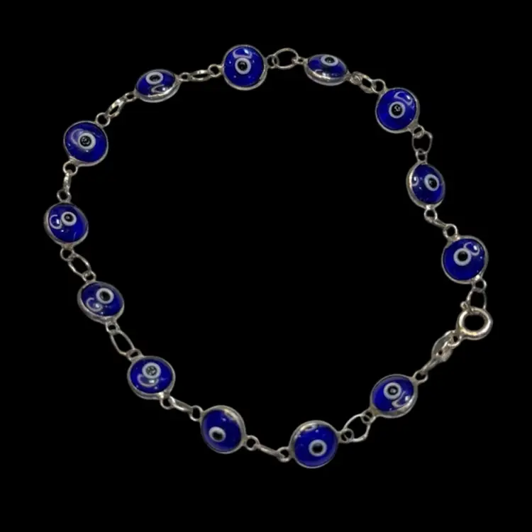 Sterling Silver Evil Eye Glass Blue Bracelet