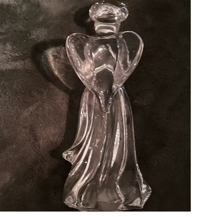 Vtg Art Glass Praying Angel With Halo Figurine Christmas Holiday Clear 7.5". No Flaws
