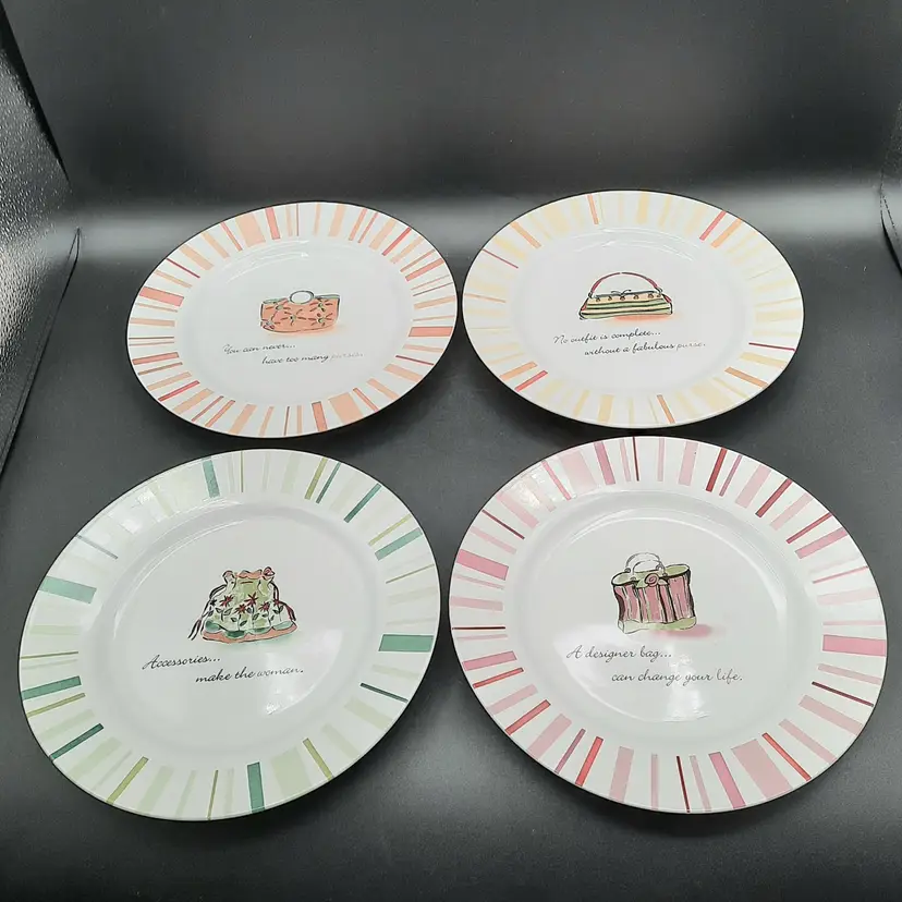 Handbag Purse Plates Whimsical Set of 4 Pastel Designs by Rosanna