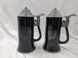 VIP Black Glass Stein Beer Set Of 2 Mug Metal Lid  Love of Maiden Poem Castlecore Hobbitcore Gothic 80s 70s a Barware Ale Tankard B