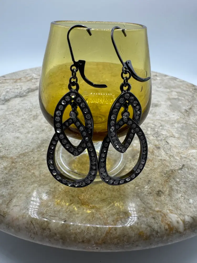 Premier Design “Dynamite” Gunmetal Grey Rhinestone Earrings